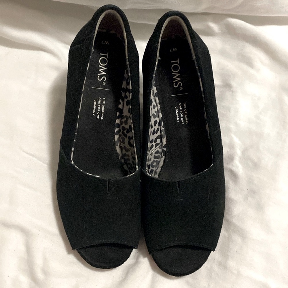 TOMS Michelle Suede Peep Toe Wedge NEW